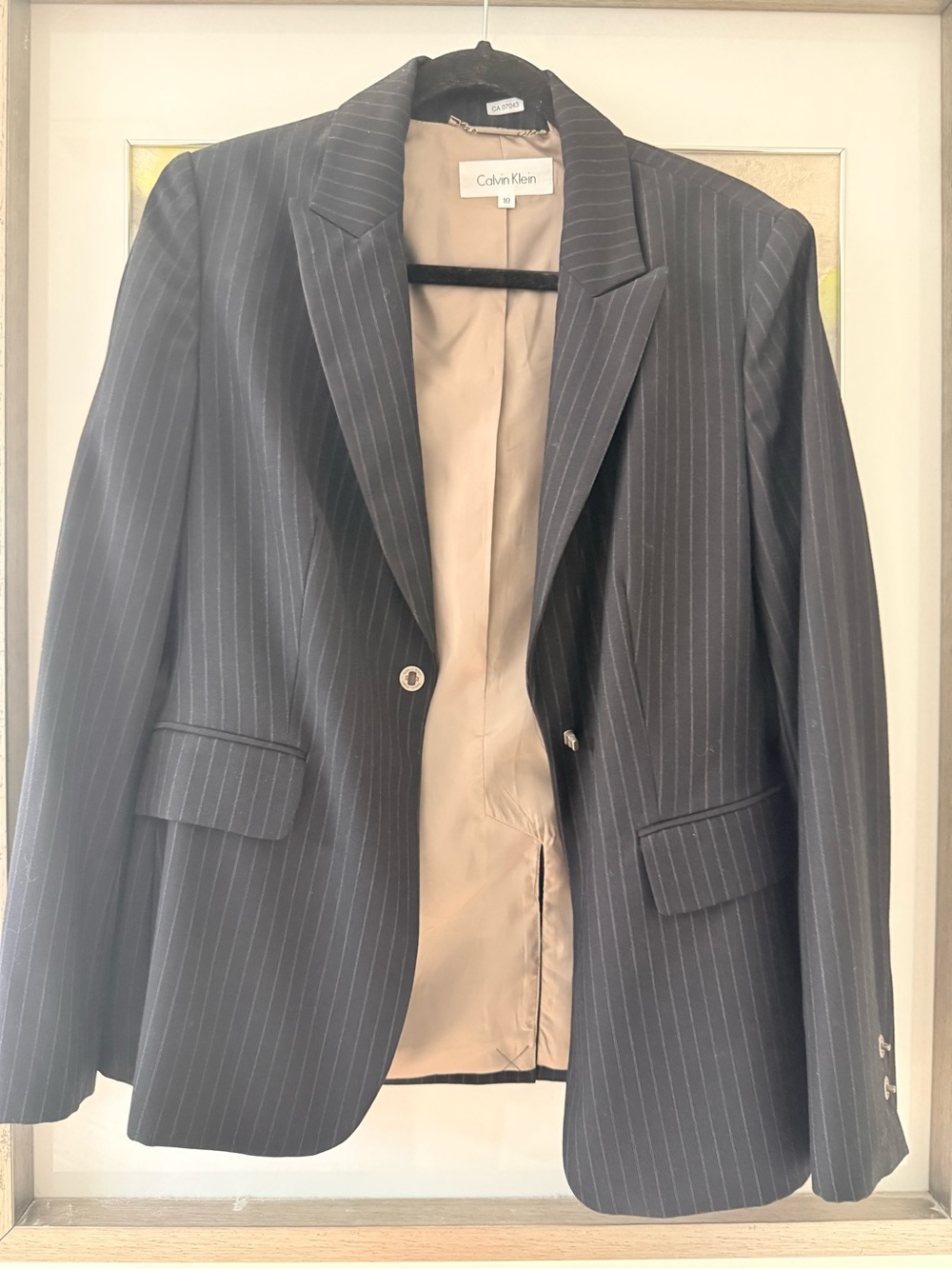 Calvin Klein Women's Charcoal Pinstripe Blazer with Beige Lining